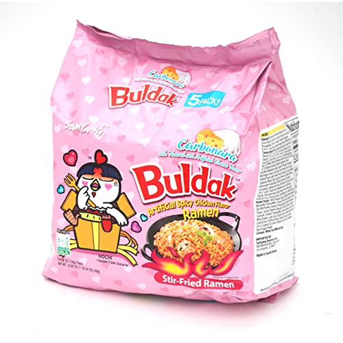 Samyang Buldak Hot Chicken Spicy Ramen Korea Instant Packaged Noodles,Carbonara,4.58 oz,5 Pack