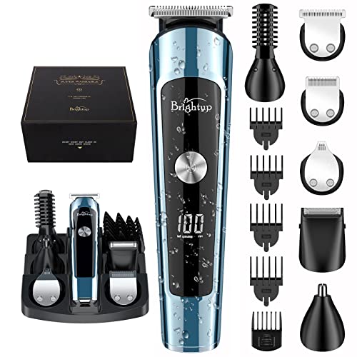 Brightup Beard Trimmer, Mens Grooming Kit with Hair Clippers, Electric Razor, Shavers for Mustache, Body, Face, Ear, Nose Hair Trimmer, USB Rechargeable & LED Display, Gifts for Men