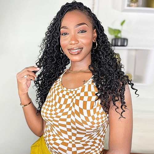 Fulcrum Goddess Locs Crochet Hair 18 Inch, 8 Packs New Faux Locs Crochet Hair for Black Women, Crochet locs with Curly Ends (18Inch (Pack of 8), 1B#)