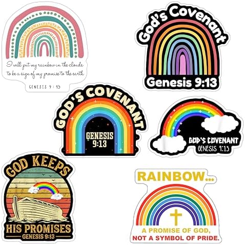 Pack of 6 Genesis 9 13 Taking Back The Rainbow Waterproof Vinyl Sticker Bible Verse, Styles Christian, Inspirational Scripture Quotes for All Ages, All Ages, Applicable to Many Surfaces 3 Inches