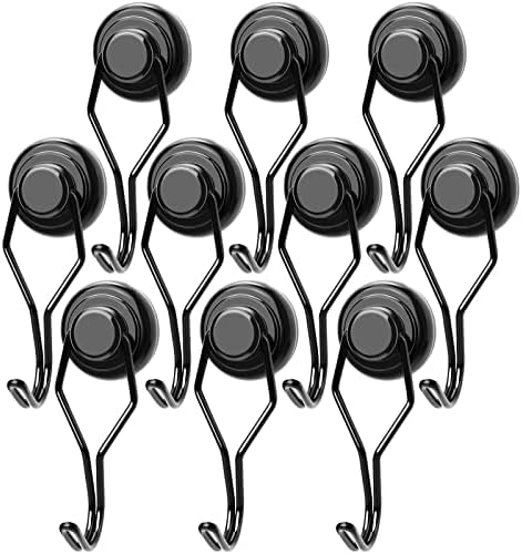 MIKEDE Black Magnetic Hooks Heavy Duty, 60 lb+ Strong Swivel Swing Neodymium Magnetic Hooks for Hanging, Strong Magnetic Hanger for Cruise Cabins, Locker, Toolbox, Home, Kitchen - Pack of 10