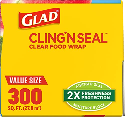 Glad Cling N Seal Plastic Food Wrap, 300 Square Foot Roll - 4 Pack (Package May Vary)