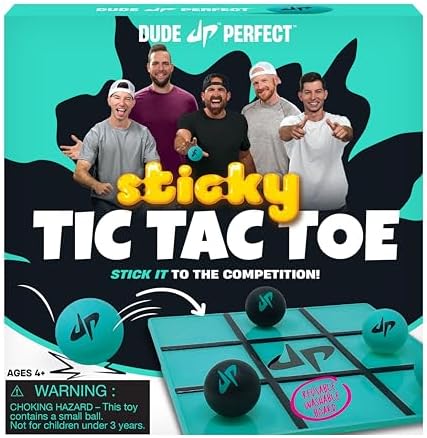 Dude Perfect Sticky Tic Tac Toe, Kids Tabletop Activity, for Family Game Night, Perfect for a Gift and Parties, 2 Players, Ages 4+