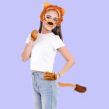 HODRME 5 Pieces Lion Ears and Tail Set-Lion Headband Nose Tail Paw Gloves Cosplay Party Halloween Costume Accessories for Kids and Adults