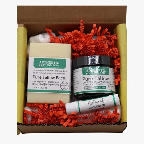 Organic Tallow Cream, Certified Beef Tallow Skincare Starter Kit 3-Piece Set for Sensitive Skin, All Skin Types. Certified Grass-Fed by AGW, by Authentic Body And Soul (Tallow Unscented Starter Kit)