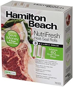Hamilton Beach Vacuum Sealer, (3-Pack) 8 in x 20 ft Rolls for NutriFresh, FoodSaver & Other Heat-Seal Systems (78322)