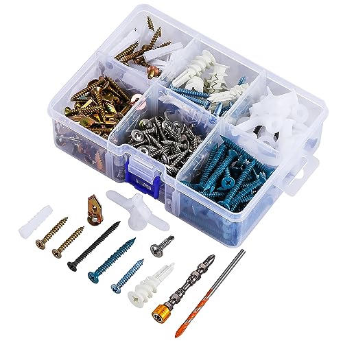 Multi-Purpose Wall Anchor Set 367PCS, Drywall Anchor kit-for Aluminum, Iron, Wood, Drywall, Concrete Walls, Brick Walls, Hollow Walls