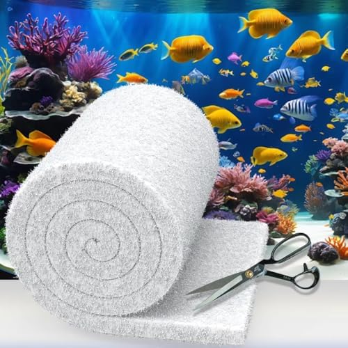 Aquarium Filter Floss 12 * 144 Inches, Cut to Fit Fish Tank Filter, Dual Density Aquarium Filter Pad, Pond Filter Media Roll Clear Water for Freshwater & Saltwater, Safe for Fish, Reef, Turtles