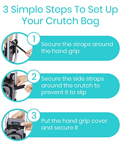 Vive Crutch Accessories Bag and Hand Grip Cushions, Water-Resistant Premium Pouch for Crutches, with Drink Holder Phone Holder, 3 Pockets, Lightweight