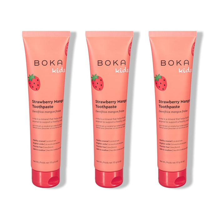 Boka Fluoride Free Toothpaste Nano Hydroxyapatite, Helps Remineralize, Appropriate for Sensitive Teeth, Whitening - for Adult, Kids Oral Care - Strawberry Mango Flavor, 4oz 3Pk - US Manufactured