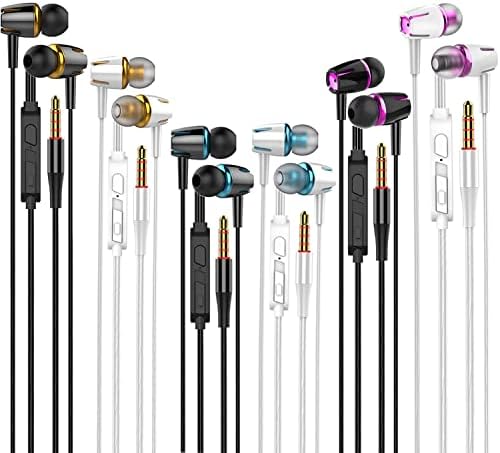 6Pack Earbuds Headphones Wired with Microphone，in-Ear Earbuds,Noise Isolating,Powerful Heavy Bass, Earphones Compatible with iPhone, iPod, iPad, MP3, Laptops, and Most 3.5mm Jack