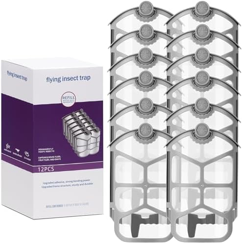 12 Pack Refills for Zevo Flying Insect Trap, Refill Cartridge Kit Compatible with ZEVO M364A and Max Plug-in Light Trap, Enhanced Sticky Replacement Refill Cartridges, 100% Fit