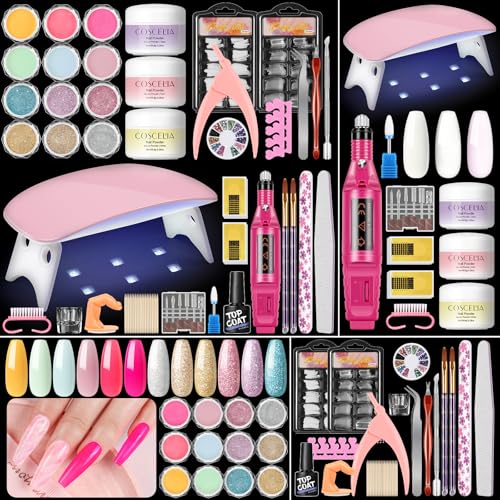 Acrylic Nail Kit for Beginners with Everything Nails Kit Acrylic Set with Drill and U V Light Professional Acrylic Powder Glitter Decorations Rhinstones Nail Starter Kit Valentines Day Gifts for Her