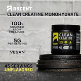 Ascent Clean Creatine Monohydrate Powder - 5G Per Serving, Creapure Creatine Supplement - Unflavored, 45 Servings