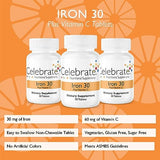 Celebrate Vitamins Bariatric Iron with Vitamin C Non-Chewable Tablets, 30 mg Iron - 90 Count