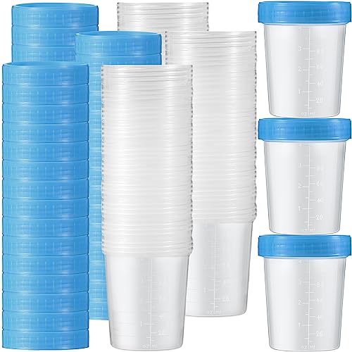 Geiserailie 100 Pcs Disposable Specimen Cup Urine Cups 4oz Specimen Container with Leak Proof Screw on Single Use Stool Sample Collection Kit for Safe Urine Pee Stool Sample Analysis Testing (Blue)