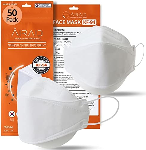 AIRAID-KF94 [Individually Wrapped] - Made in Korea, 4-Layer Filter, 3D Face Mask, Black, White, Adult and Older Teens