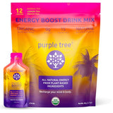 Purple Tree Organic Energy Stick Packets, Zero Sugar, B12 Vitamins, Lemon Ice Tea Flavor | 80mg Caffeine from Yerba Mate & Guarana to Prevent Crashing, 12 To-Go Packs