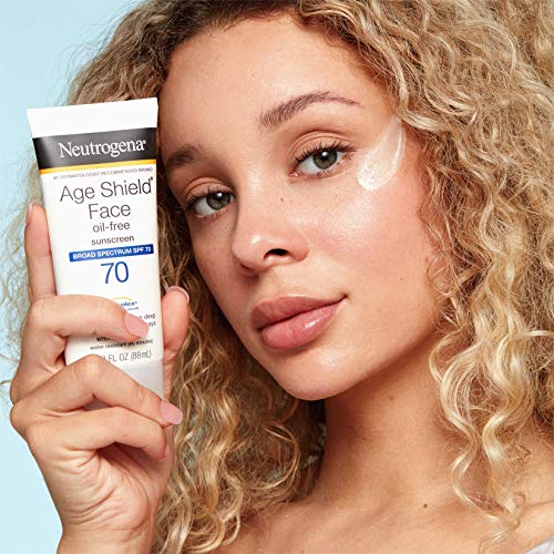 Neutrogena Age Shield Anti-Oxidant Face Lotion Sunscreen with Broad Spectrum SPF 70, Oil-Free & Non-Comedogenic Moisturizing Sunscreen to Prevent Signs of Aging, 3 fl. oz (Pack of 2)