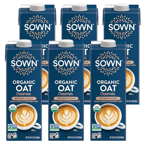SOWN Organic Oat Creamer Brown Sugar - Barista Oat Milk Non Dairy Coffee Creamer - Plant Based, Dairy-Free, Vegan, Gluten-Free, Non-GMO, Shelf Stable - 32oz (Pack of 6)