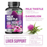 Milk Thistle Supplement 1000mg - Liver Cleanse Detox & Repair Formula - Potent 9:1 Extract Herbal Liver Supplement, Nature's Milk Thistle, Dandelion Root Extract & Silymarin Marianum - 120 Capsules