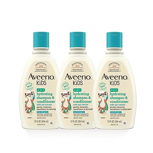 Aveeno Kids 2-in-1 Shampoo and Conditioner, Hydrating Shampoo and Conditioner for Soft, Smooth and Easily Manageable Hair, Oat Extract Formula, Gentle Scent, Hypoallergenic, 12 fl. oz, 3 Pack