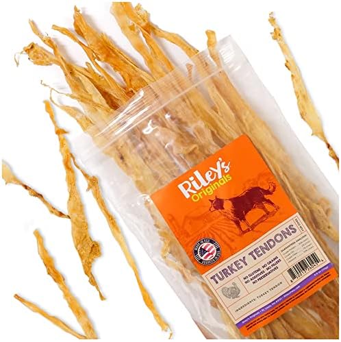 Riley's Turkey Tendons for Dogs Made in The USA & Sourced in The USA - Single Ingredient Dog Treats - All Natural Turkey Tendon Chews for Dogs - 4 oz