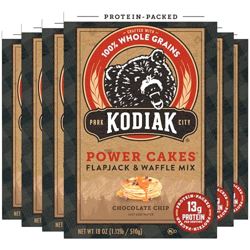 Kodiak Cakes Power Cakes, Pancake & Waffle Mix, Chocolate Chip, High Protein,100% Whole Grains (Pack of 6)