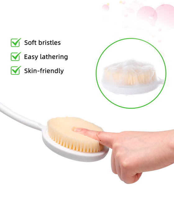 Fanwer 27.5” Back Bath Brush Long Handle for Shower and Silicone Body Scrubber, Shower Back Scrubber with Curved Handle for Elderly, Disabled, Limited Mobility, Post-Surgery, Frozen Shoulder