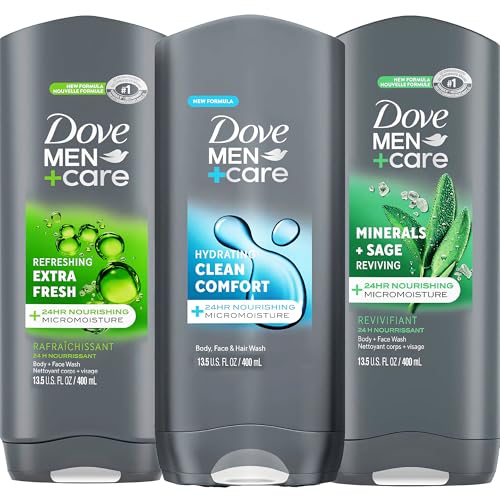 Dove Men + Care Body and Face Wash Variety 3 Scents - Clean Comfort, Extra Fresh, and Minerals + Sage - 13.5 Oz (400ml), Total: 40.5 Ounce