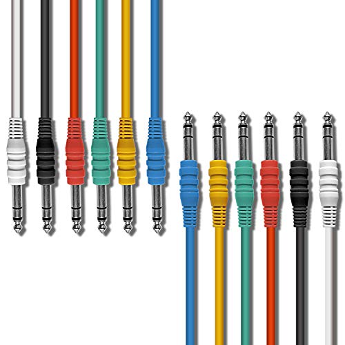 AxcessAbles 1/4 TRS to 1/4 TRS Multi-Color Balanced Stereo Patch Cables | 6.35mm TRS to 6.35mm TRS Audio Cords | Outboard Gear & Patch Cables (6 Pack -1ft)