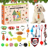 Dog Advent Calendar 2023, Christmas Dog Toys with Chew Ropes Squeaky Balls Teething Toys Dog Bow Tie Collars Bandana, 24 Set Christmas Countdown Calendar Gift for Dog Puppy