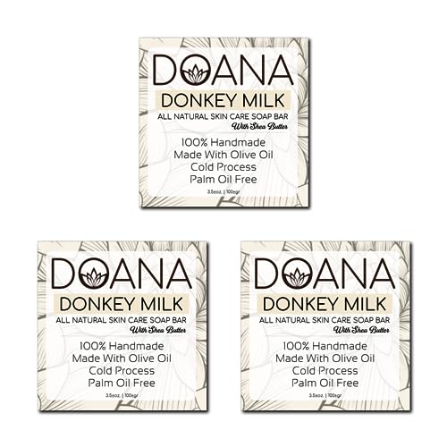 Donkey Milk Soap Bar - Now with SHEA BUTTER - With Olive Oil and Coconut Oil, Palm Oil Free (Pack of 3)