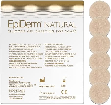 Epi-Derm Epi-Tab Circles Silicone Scar Sheets – Professional-Grade, Washable & Reusable Silicone Patches for Small Hypertrophic & Keloid Scars from Trauma, Liposuction & More - Natural, 6-Pack