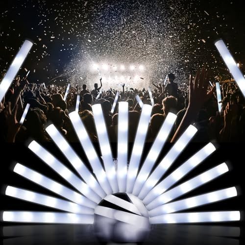 LED Glow Sticks, Party Foam Light Sticks Batons 3 Modes Colorful Flashing for Wedding, Parties, Birthdays, Guests, DJ, Concerts, Festivals, Events (White Light, 30PACK)