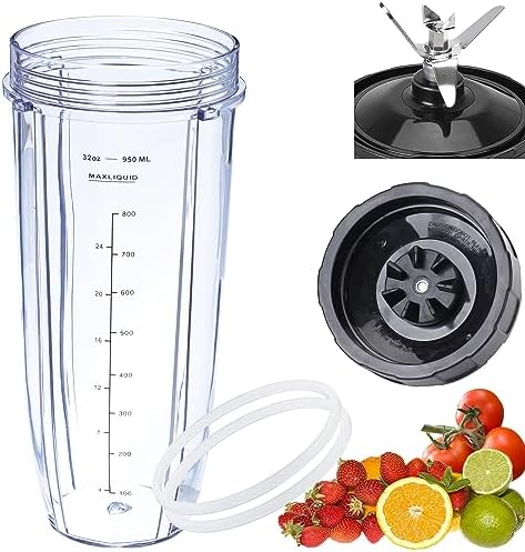 [New Model] Replacement 7 Fins Male Blade&32oz Blender Cup Compatible For Nutri Ninja Blender [4 Inch Male 7 Fins Blade]