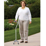 Carex Quad Cane with Small Base - Quad Walking Cane with Offset Cane Handle and Adjustable Height - 4 Tip Cane for Stability, Grey/Silver