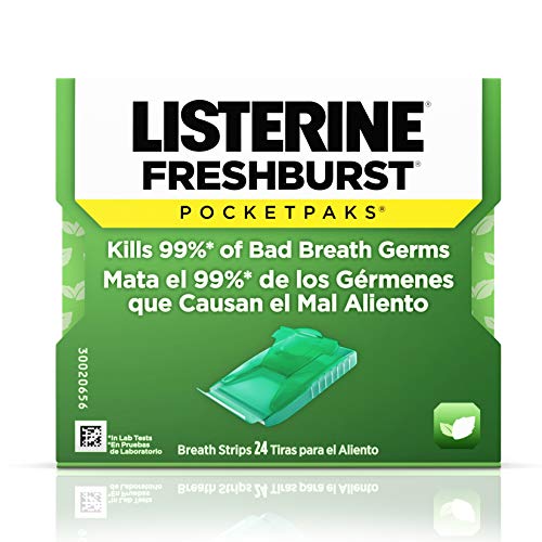 Listerine Freshburst Pocketpaks Portable Breath Strips, Dissolving Breath Freshener Strips Kill 99% of Germs that Cause Bad Breath, Portable for On-the-Go, Minty Flavor, 12 x 24-strips
