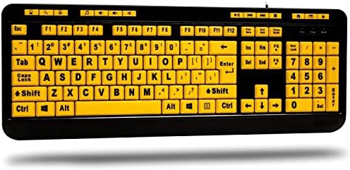 Adesso AKB-132UY - Luminous 4 X Large Print Multimedia Desktop USB Keyboard, Black Yellow