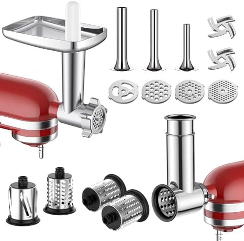 Meat Grinder & Stainless Steel Slicer Shredder Attachment for KitchenAid Stand Mixer, Meat Grinder for Kitchenaid Mixer with Sausage Stuffer Tubes, Cheese Grater Attachment for Kitchenaid Stand Mixer