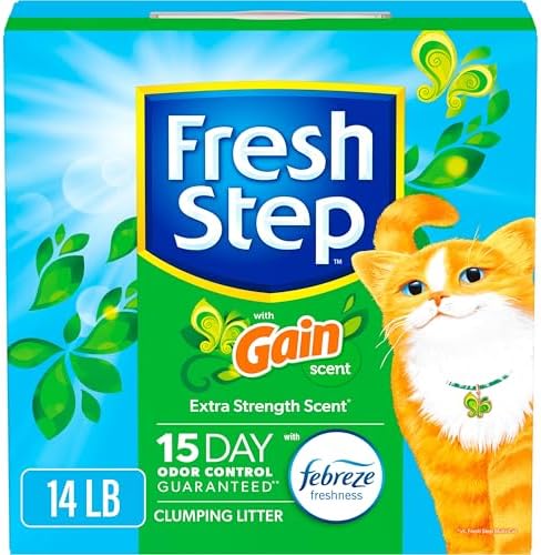 Fresh Step Clumping Cat Litter with Febreze Gain Scent, Long Lasting Odor Control Kitty Litter with Activated Charcoal, Low Dust Formula, 14 lb