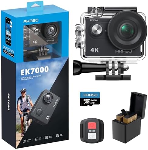 AKASO EK7000 4K30FPS 20MP WiFi Action Camera and 64GB microSDXC U3 Memory Card Bundle