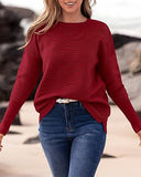 BTFBM Trendy Women Sweater Fall Long Sleeve Crew Neck Knit Sweater Y2k Sweater Christmas Sweater Pullover Tops(Solid Dark Red,Small)