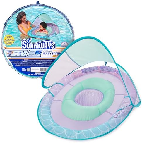 Swimways Baby Spring Float, Baby Pool Float with Canopy & UPF Protection, Swimming Pool Accessories for Kids 9-24 Months