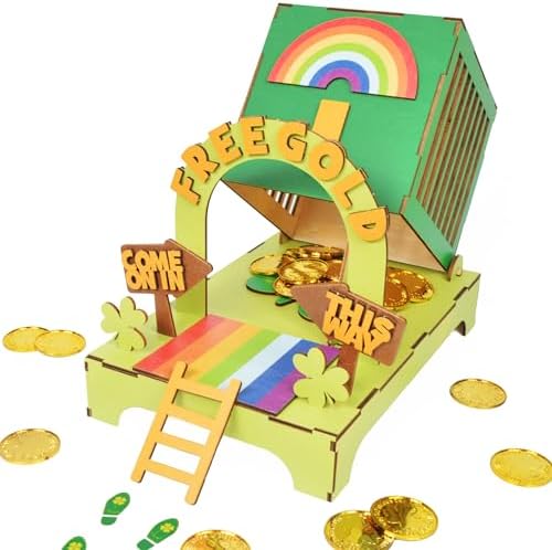 St Patricks Day Wooden Leprechaun Trap Kit for Kids, DIY St Patricks Day Crafts Leprechaun Trap Supplies for Class