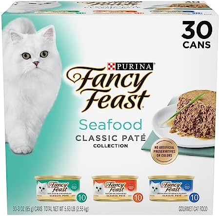 Purina Fancy Feast Seafood Classic Pate Collection Grain Free Wet Cat Food Variety Pack - (Pack of 30) 3 oz. Cans