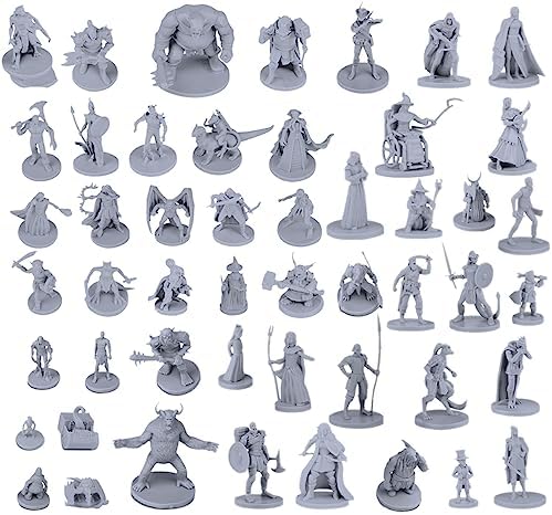 50 Unique Miniatures Fantasy Tabletop RPG Figures for Dungeons and Dragons, Pathfinder Roleplaying Games. Bulk unpainted, Great for D&D