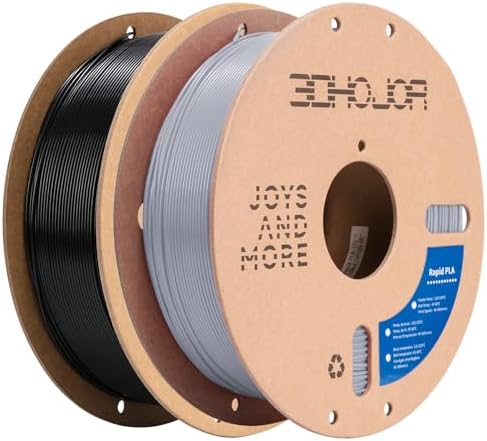 High Speed Printer Filament 1.75mm 1kg*2 Bundle Cardboard Spool Rapid PLA to 5X Faster Printing Filament PLA Dimensional Accuracy +/- 0.02 mm Fits for Most FDM 3D Printer -Black+Gray 2Pack