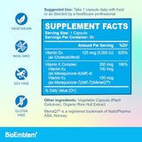 BioEmblem Vitamin D3 & K2 Supplement – 5000 IU D3 & 200 mcg MK7/MK4 – 3-in-1 Support for General Wellness – Non-GMO, Vegetarian – 90 Capsules