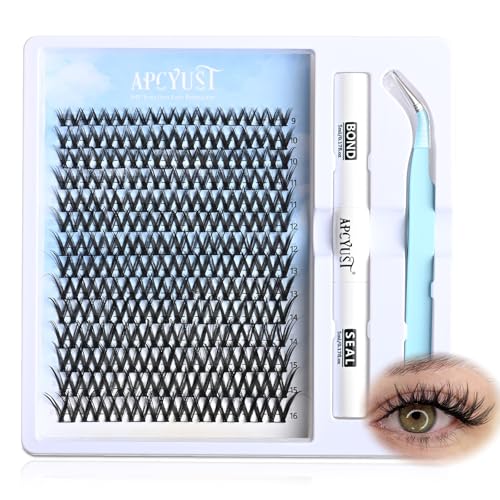 Lash Clusters Kit 9mm-16mm Eyelash Clusters C curl Lash Extension Kit Individual Lashes Cluster DIY Wispy Volume Lashes Natural Eye Lash Clusters False Mink Lash Trays with Lash Bond&Tweezers